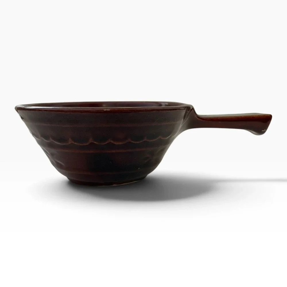 Vintage Marcrest Ceramic Baking Crock Dish Brown Single Handle Ramekin Bowl